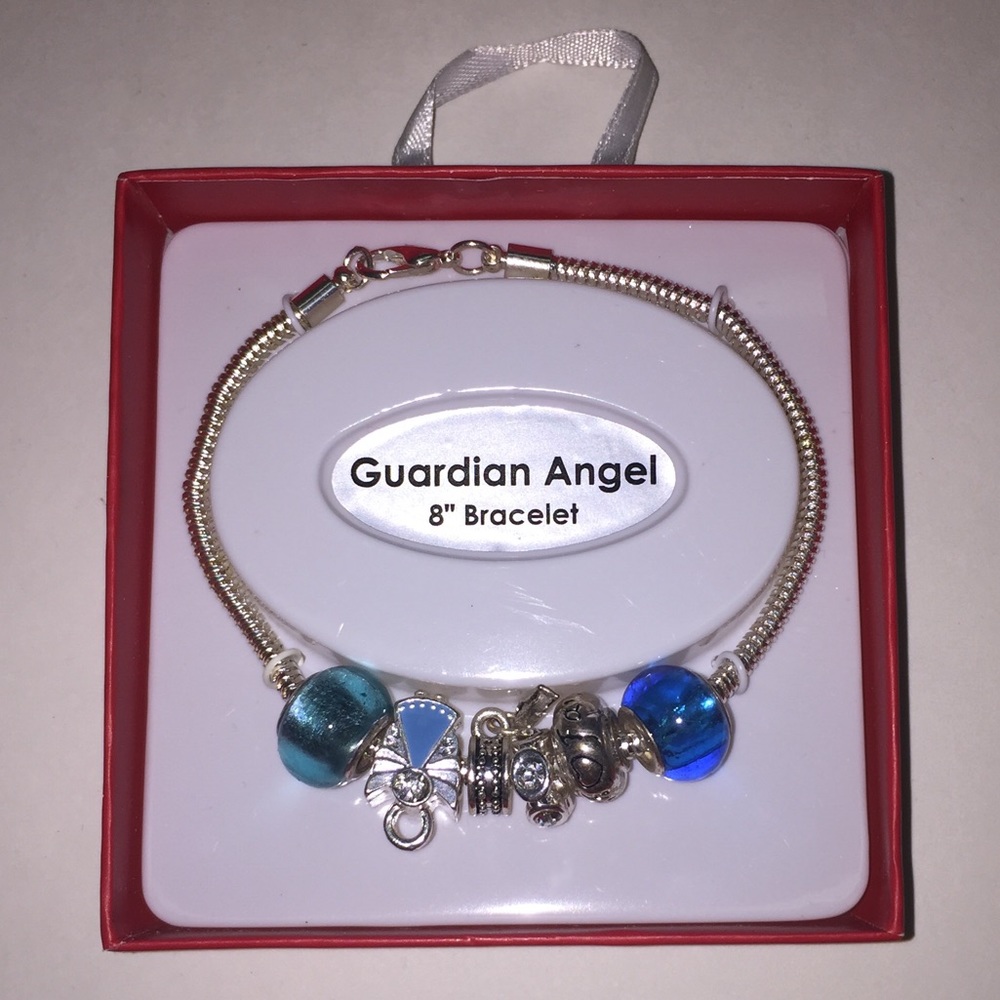 Silver Guardian Angel Charm Bracelet - 8 inches